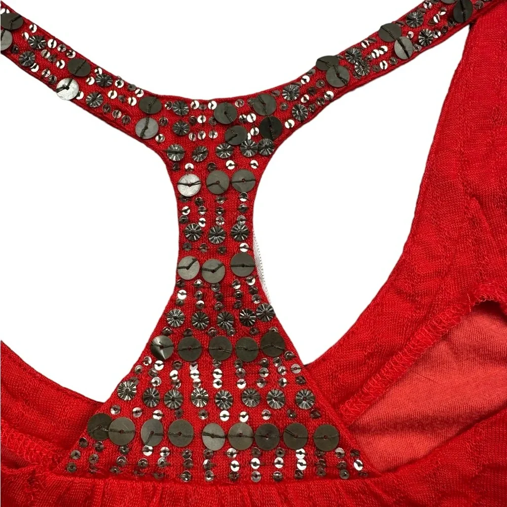 FREE PEOPLE: Red Drop Waist Sequin & Beaded Sleeveless Dress -Size 8